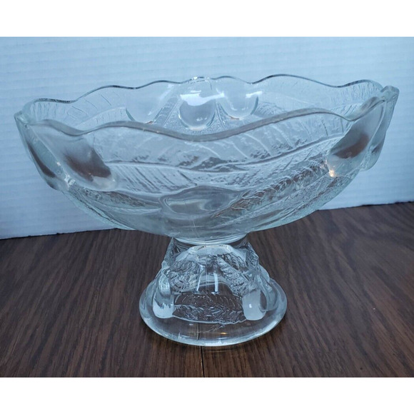 Vintage Fruit Bowl Clear Teleflora Pedestal Bowl Compote With Pears - Picture 1 of 9